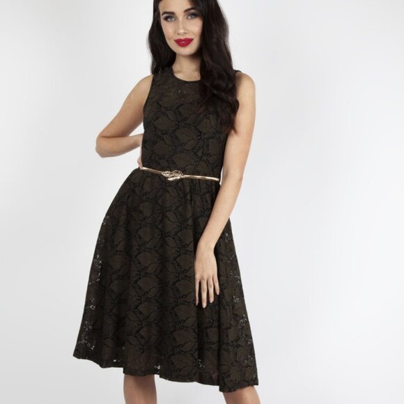 NWT X-Large Voodoo Vixen Sophia Lace Retro Vintage Insp Dress Gold Belt ModCloth - Picture 1 of 10